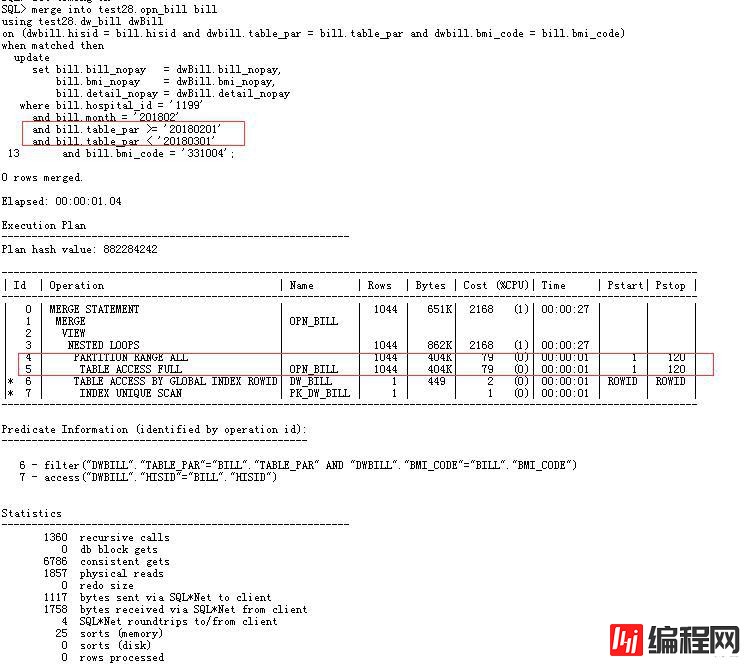 ORACLE sql merge into update where条件位置与性能消耗