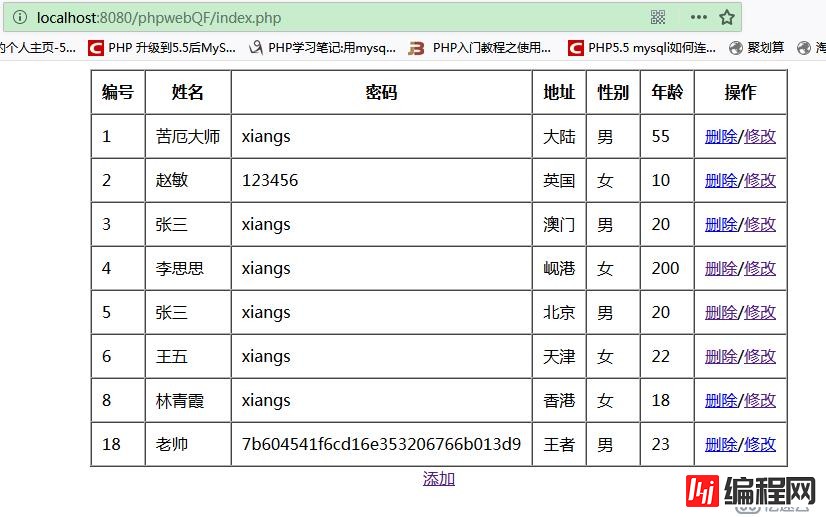 PHP、MYSQLI实现简单的增、删、改、查功能（初学者）