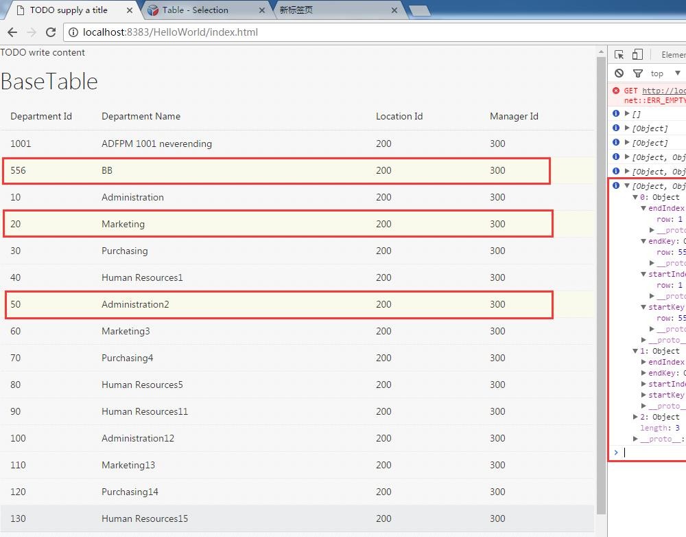 ORACLE JET Basic Table Selection