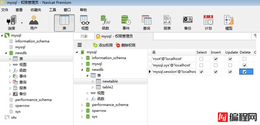 navicat如何刷新表的权限