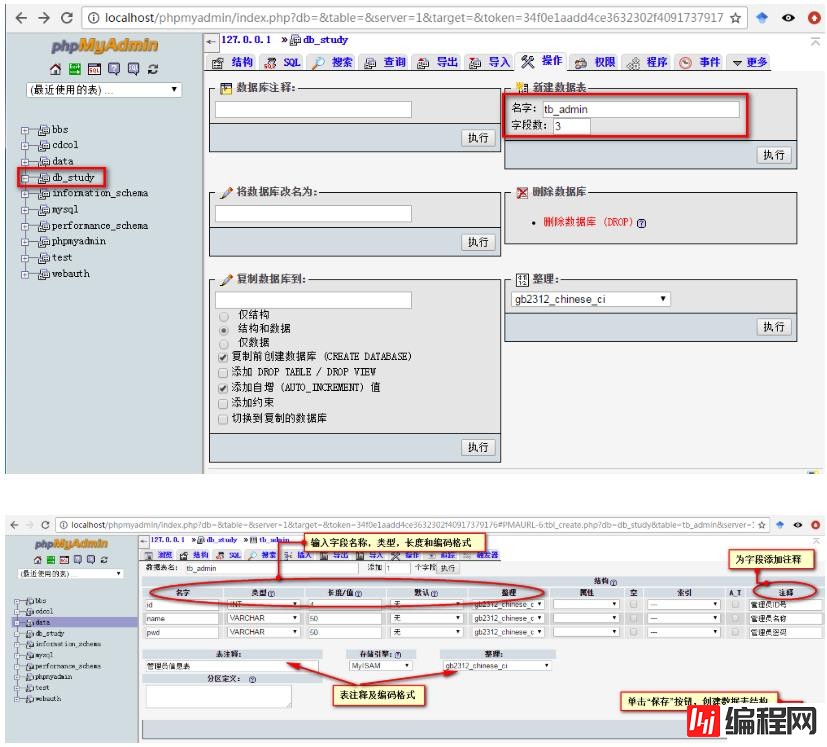 ​phpmyadmin操作数据表的示例