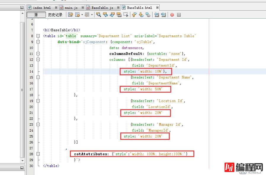 ORACLE JET Basic Table Percent Dimensions