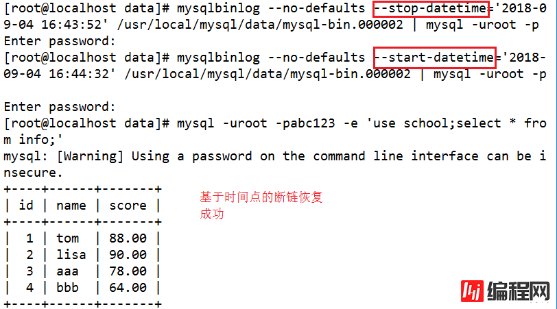 mysql增量备份及断点恢复脚本的示例分析