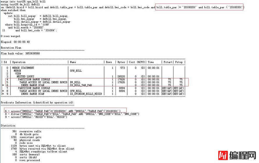 ORACLE sql merge into update where条件位置与性能消耗