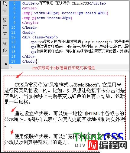 CSS中p不用空格字符缩进文字内容的方法