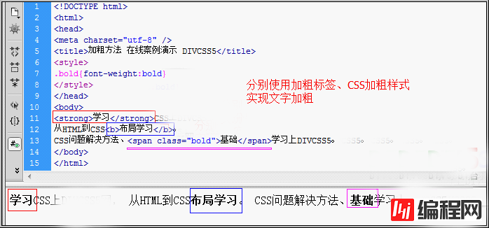 CSS中怎么设置div对象盒子里部分文字加粗