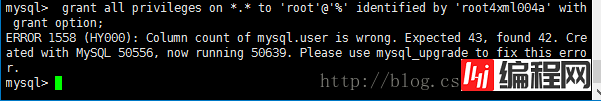 解决mysql数据库设置远程连接权限执行grant all privileges on *.* to &apos;root&apos;@&apos;%&apos; identified by &apos;密码&apos; with grant optio报错