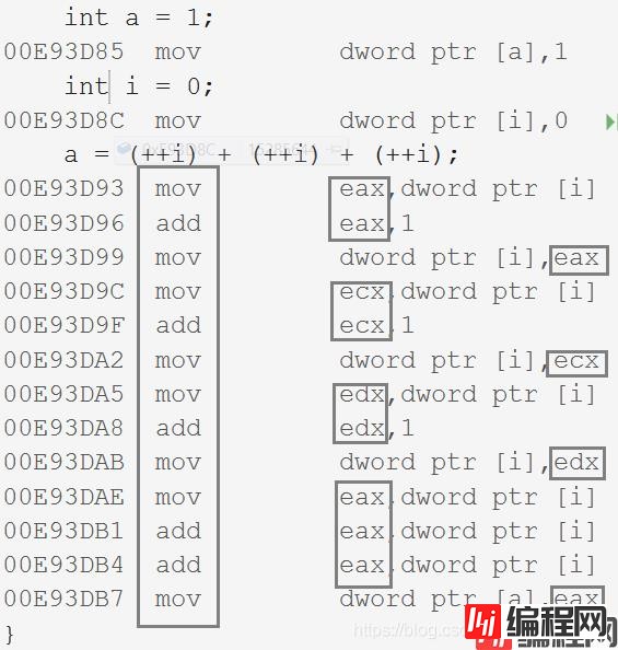 ++i反汇编代码示例