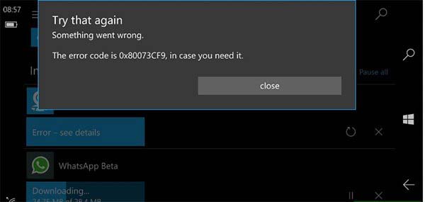 Win10 Mobile预览版14905：应用更新遭遇0x80073cf9错误的解决方法