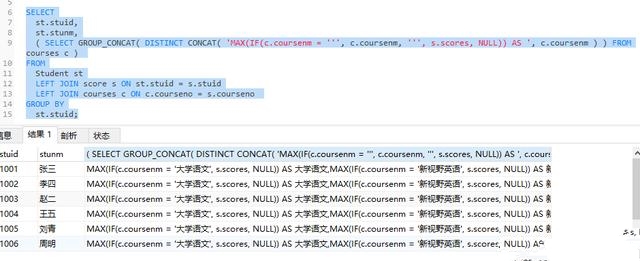 MySQL实验--静态行转列->动态行转列->存储过程使用行转列